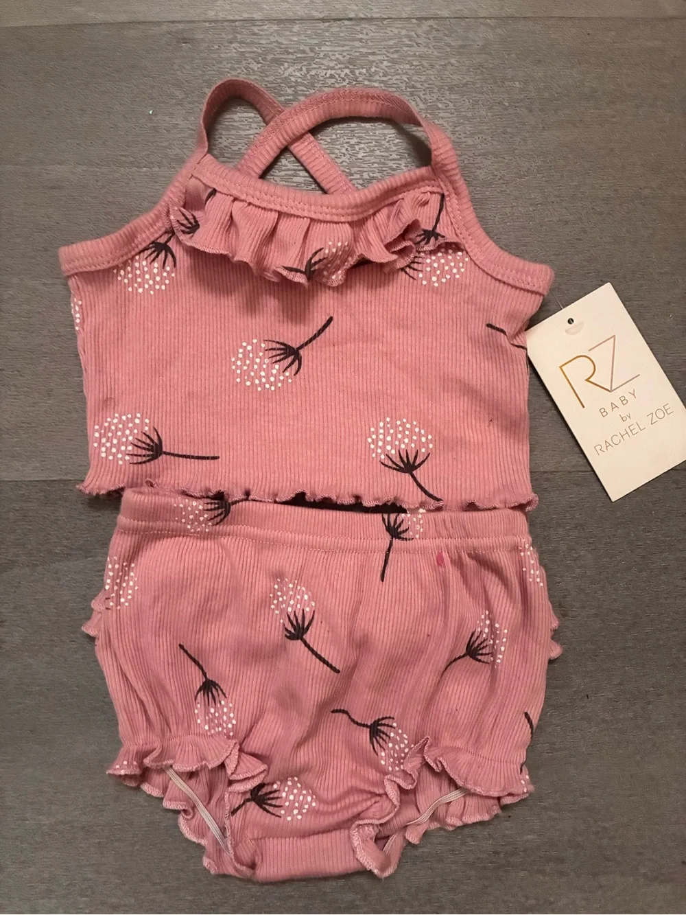 Rachel Zoe Baby Girls Pink Dandelion Ruffle 2 Pc Set 3-6M NWT